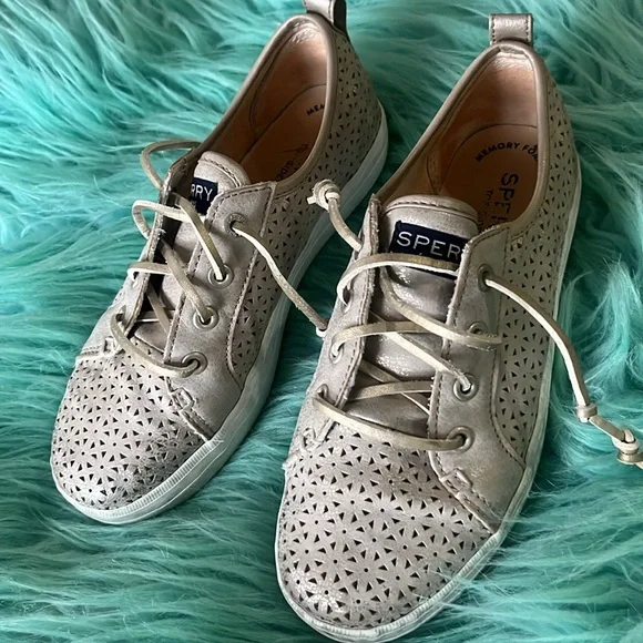 Sperry Shoes Sperry Kids Sneakers Tan Metallic Silver Faux